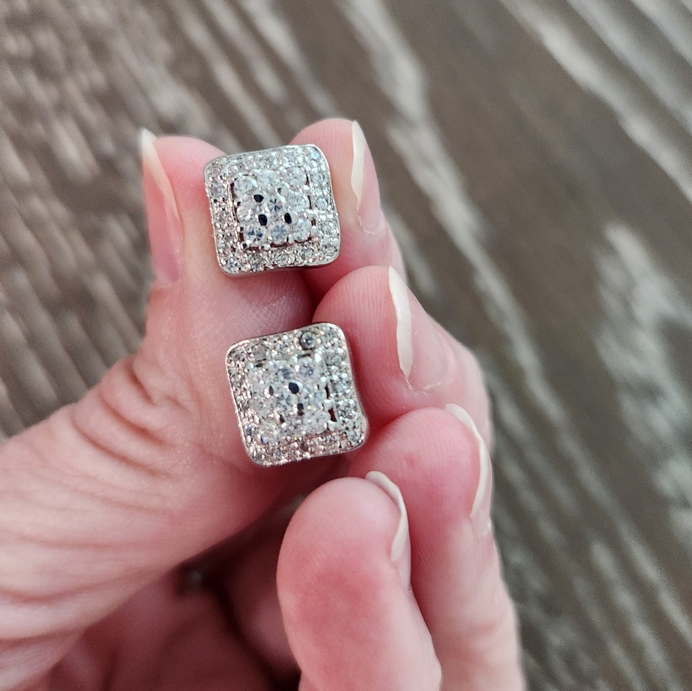 Dazzling Silver Square Stud Earrings